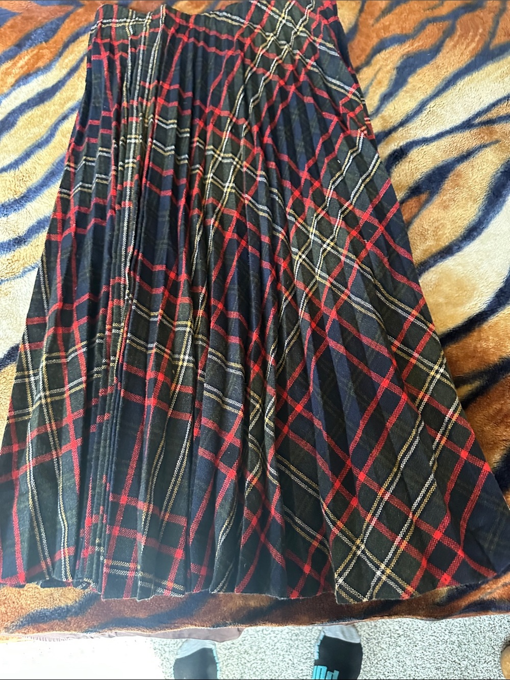 Black and Red Plaid Pleated Midi Skirt